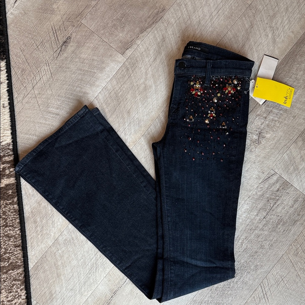 J Brand Dark Blue Embellished Flare Jeans